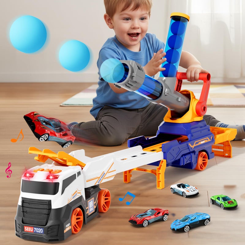 BLF FUN Truck Toys for Kids EVA Ball Launcher Car Toys for Boys 35 Foldable Toy Truck with Light  Sound Shooting Transport Toy Car Playset Christmas Birthday Gifts for Kid Boys Age 3 4 5 6 Years Old - Image 3