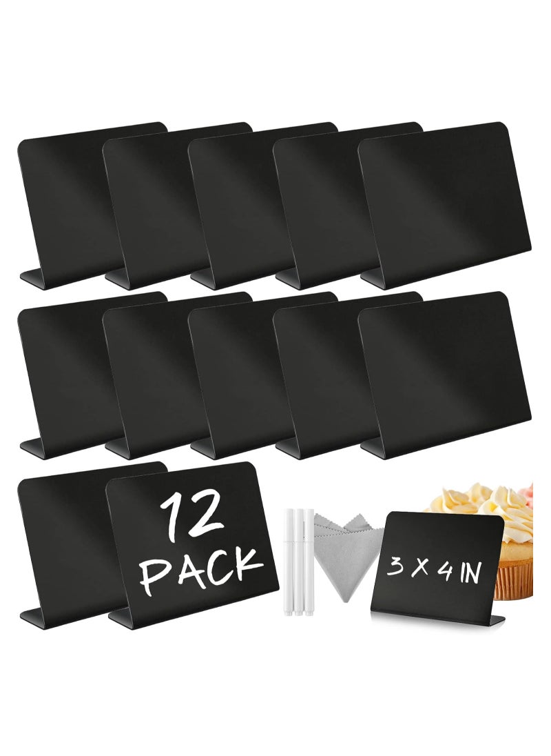 Bukela 12 Pack Mini Chalkboard Signs with 3 Marker Pens and 1 Gray Cleaning Cloth Small Black Chalk Board Signs Erasable Rectangle Chalkboard for School Message Board Sign Wedding Birthday Party  - Image 1