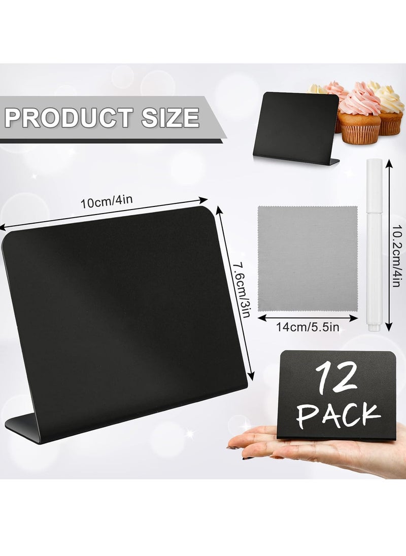 Bukela 12 Pack Mini Chalkboard Signs with 3 Marker Pens and 1 Gray Cleaning Cloth Small Black Chalk Board Signs Erasable Rectangle Chalkboard for School Message Board Sign Wedding Birthday Party  - Image 2