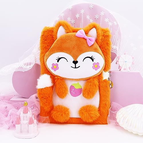 YOYTOO Fox Diary for Girls with Lock, Plush Fox Toys Gift for Teen Girls, Kids Fox Writing Journal Notebook, Birthday Gifts for Little Girls Ages 5 6 7 8 9 10-12 Year Old - Image 2