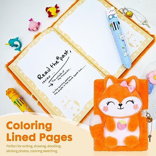 YOYTOO Fox Diary for Girls with Lock, Plush Fox Toys Gift for Teen Girls, Kids Fox Writing Journal Notebook, Birthday Gifts for Little Girls Ages 5 6 7 8 9 10-12 Year Old - Image 4
