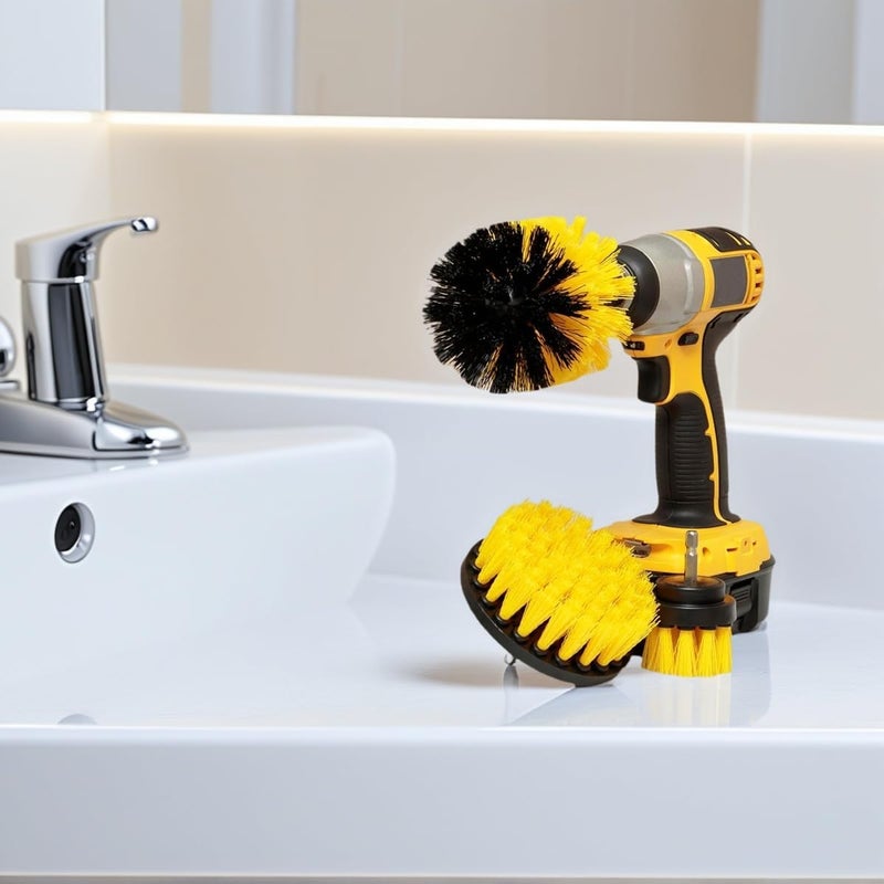 PEIPU Drill Power Cleaning Brush Set of 4, Power Scrubber Brushes with Extended Attachment, All Purpose for Floor, Tub, Shower, Tile, Bathroom and Kitchen Surface (Yellow) - Image 2