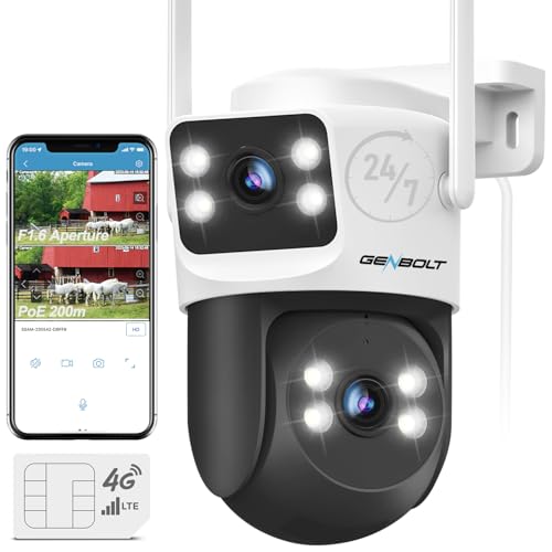 GENBOLT 4G LTE Cellular Security Camera Outdoor No WiFi, Dual Lens PoE Surveillance Camera CCTV with Sim Card, 24/7 Recording Plug in Wired IP Cam with Auto Tracking Human Detection - Image 1