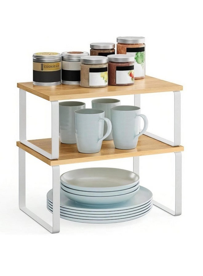 Decorlay Metal & Wooden Free Standing Shelf Organizer Bathroom Kitchen Counter Top Shelves, Spice Rack for Pantry Dressing Cabinet Office Table Area (White + Beech) - Image 1