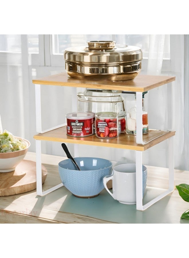 Decorlay Metal & Wooden Free Standing Shelf Organizer Bathroom Kitchen Counter Top Shelves, Spice Rack for Pantry Dressing Cabinet Office Table Area (White + Beech) - Image 4