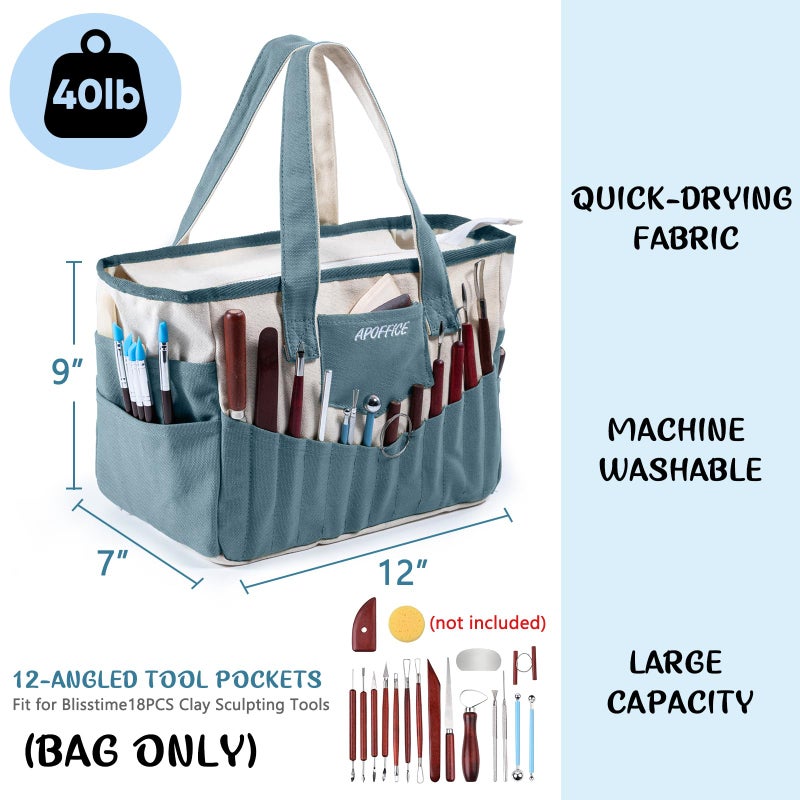 APOFFICE Pottery Tools Bag with Pockets for Clay Sculpting Tools, Ceramic Toolsâ€“ Art Supply Organizer for Polymer Clay Tools, Craft Tote, Yarn & Crochet Storage, Washable Canvas Artist Bag Gift - Image 2