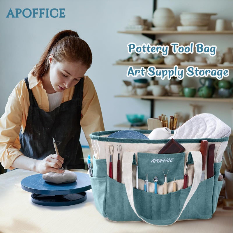 APOFFICE Pottery Tools Bag with Pockets for Clay Sculpting Tools, Ceramic Toolsâ€“ Art Supply Organizer for Polymer Clay Tools, Craft Tote, Yarn & Crochet Storage, Washable Canvas Artist Bag Gift - Image 5