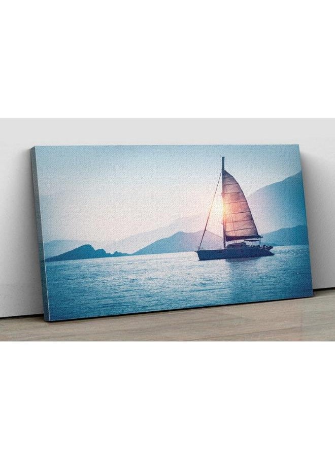 Home Gallery Canvas Wall Art, Abstract Framed Portrait of Sailboat in the sea in the evening sunlight  - Image 1