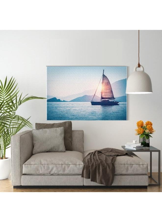 Home Gallery Canvas Wall Art, Abstract Framed Portrait of Sailboat in the sea in the evening sunlight  - Image 4