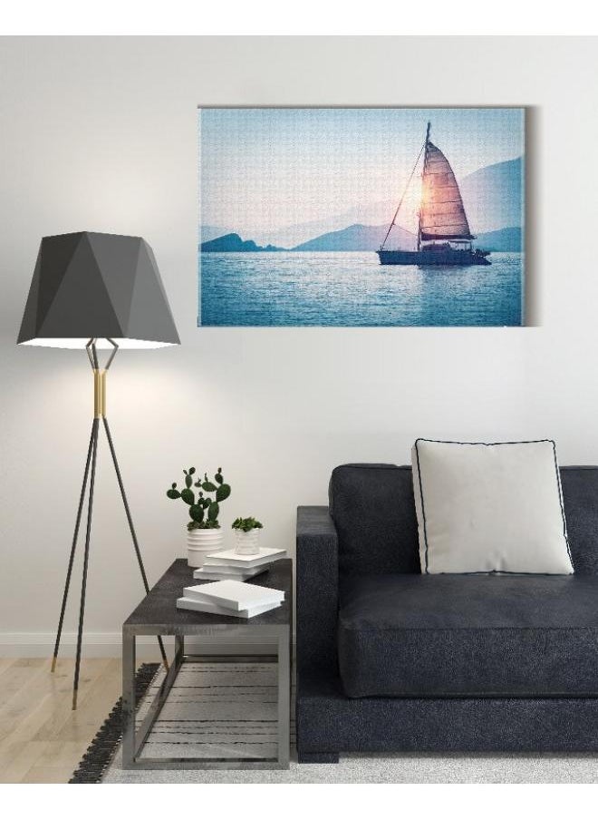 Home Gallery Canvas Wall Art, Abstract Framed Portrait of Sailboat in the sea in the evening sunlight  - Image 3