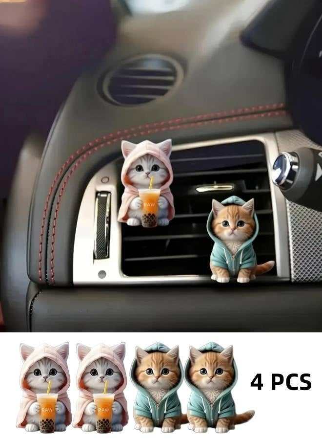 Set of 4 Cute Cat Car Air Vent Decoration Clamped Scent Holders - Freshen the Air with Pressed Scents - Car Interior Accessories for Driving Fun - Image 1