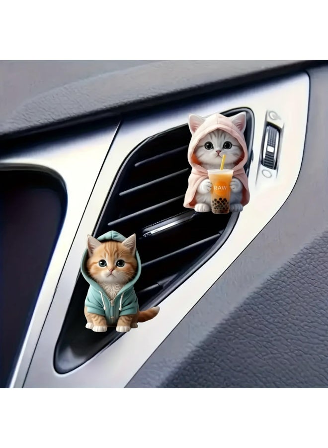 Set of 4 Cute Cat Car Air Vent Decoration Clamped Scent Holders - Freshen the Air with Pressed Scents - Car Interior Accessories for Driving Fun - Image 2
