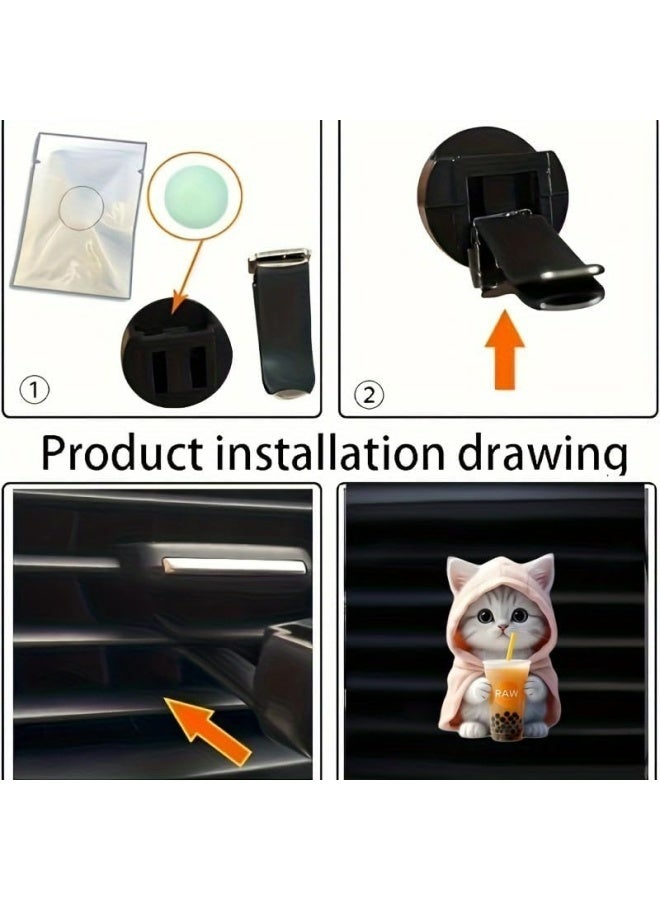 Set of 4 Cute Cat Car Air Vent Decoration Clamped Scent Holders - Freshen the Air with Pressed Scents - Car Interior Accessories for Driving Fun - Image 4