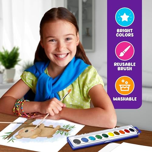 Kiggos 10-Color Water Color Paint Sets for Kids 30 Pack Bulk Watercolor Paint Set Washable Acuarelas Watercolor Palette Mini Paint Sets for Kids Party Favor Classroom Water Paint Kit 2 Wood Brushes Included - Image 3