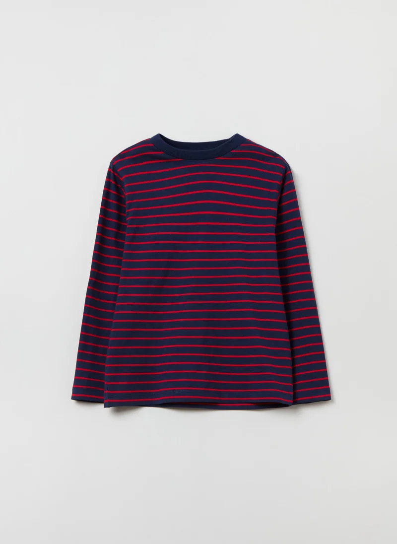 او في اس Long sleeved T-shirt with striped pattern
