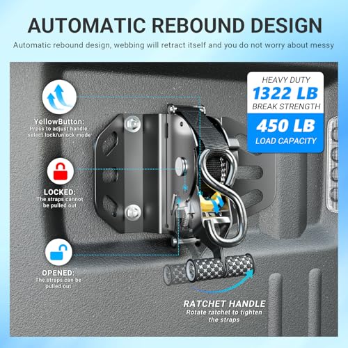 SZYANG سZYANG 2PCS أحزمة ربط قابلة للسحب متوافقة مع فورد F150 من 2015-2025 بديل لأحزمة الربط القابلة للسحب لملحقات فورد F-150 من 2015-2025 - Image 2