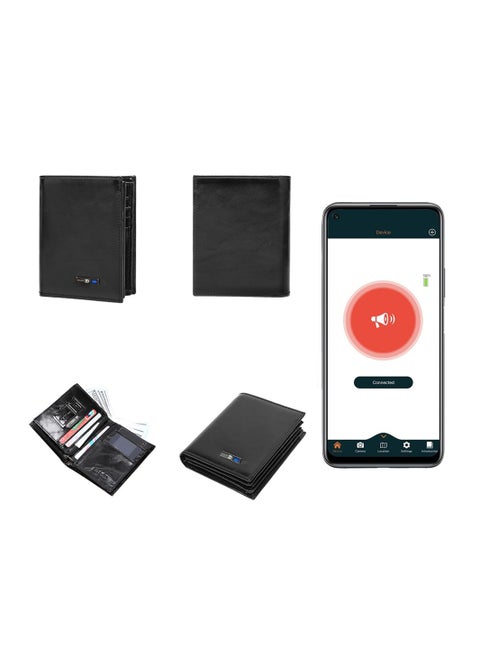 Smart Wallet With Tracker, Slim Wallet with Bluetooth Tracker - Stylish Mens Credit Card Holder, Anti-Lost GPS Finder, Large Capacity Dad Wallet with Zipper (Black)