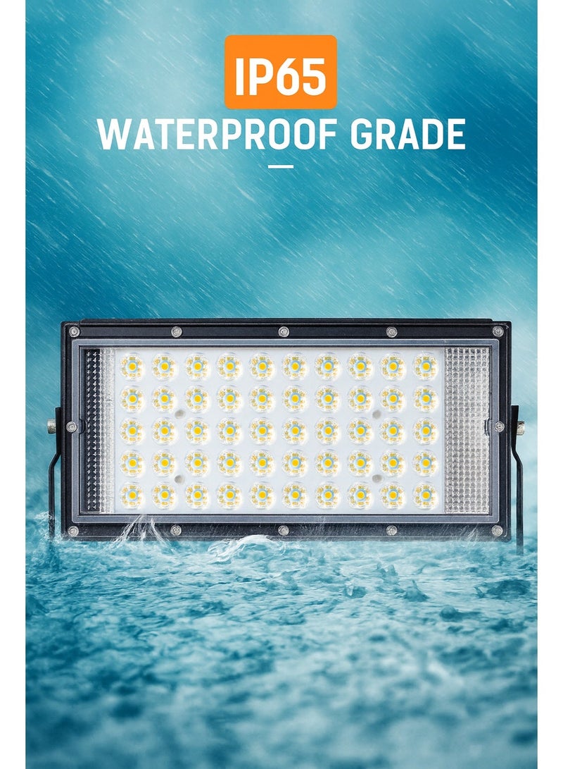 ليد كشاف LED بقوة 50 وات بجهد 12 فولت تيار مستمر - مصباح LED SMD عالي السطوع، 90 لومن/وات، عمر افتراضي 30,000 ساعة، إضاءة أمان خارجية مقاومة للماء للمنزل والحديقة ومنطقة وقوف السيارات - إطار أبيض/أسود - خيارات 8000 كلفن / 3000 كلفن / RGB - Image 4