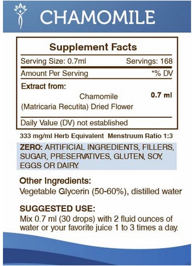 Chamomile Tincture Alcoholfree Extract Chamomile Matricaria Recutita Healthy Digestion/Soothing And Calming Properties 4 Oz