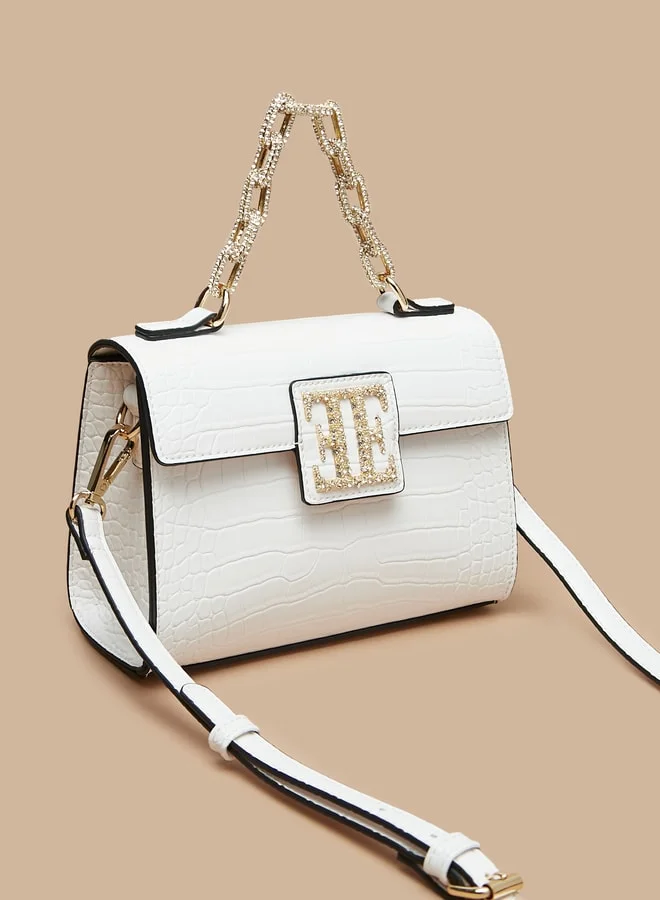 ELLE Women's Textured Satchel Bag with Embellished Accent and Button Closure