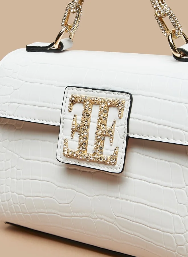ELLE Women's Textured Satchel Bag with Embellished Accent and Button Closure