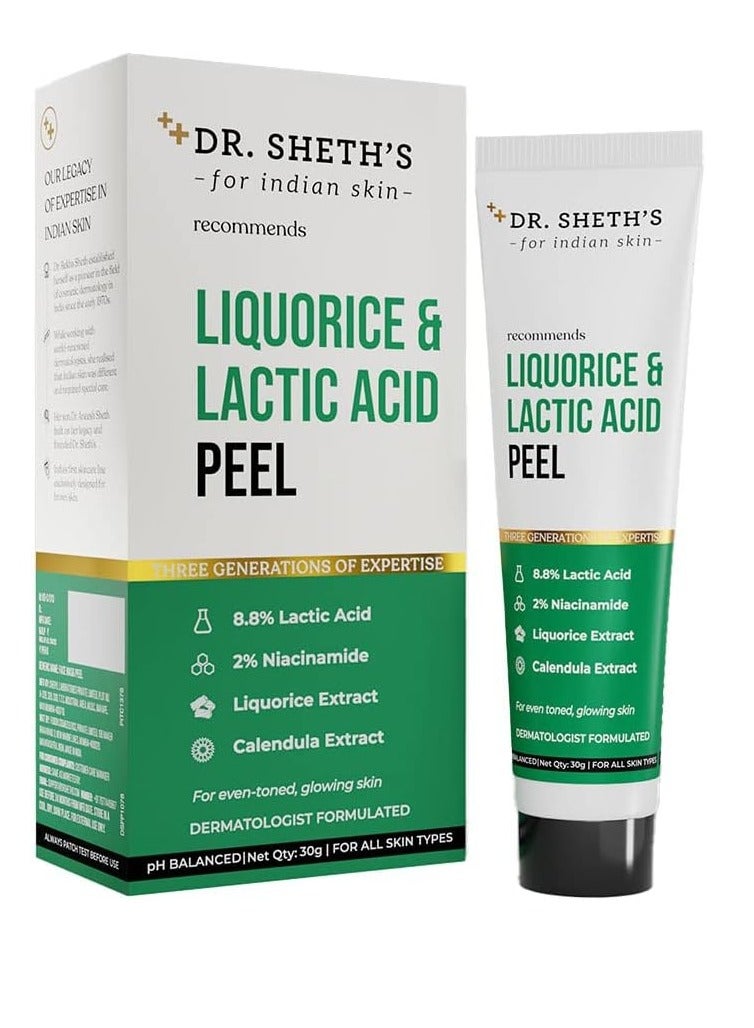 Dr. Sheth's Dr  Sheth's Liquorice and 8.8% Lactic Acid  AHA Chemical Peel For Even Toned Glowing Skin With 2% Niacinamide  Calendula Extract  AHA Peeling Solution For Face Chemical Exfoliator For Unisex  30g - Image 1