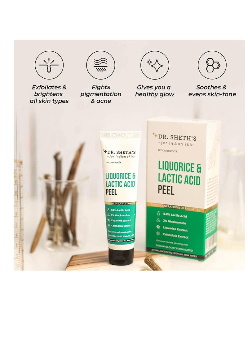 Dr. Sheth's Dr  Sheth's Liquorice and 8.8% Lactic Acid  AHA Chemical Peel For Even Toned Glowing Skin With 2% Niacinamide  Calendula Extract  AHA Peeling Solution For Face Chemical Exfoliator For Unisex  30g - Image 2