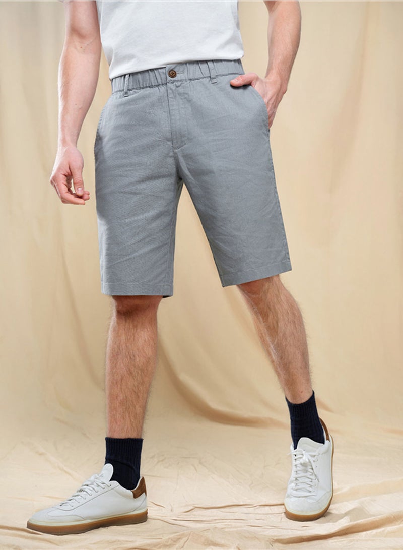 GIORDANO Men's Slim Linen Cotton Bermuda Shorts - Image 1