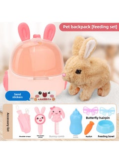 Generic Children's Storage Backpack Toys Electric Simulation Rabbit Dolls Will Walk And Call Pets To Dress Up Family Gifts-Colour:Long Ear Backpack + Yellow Rabbit Free Sticker -Specification:Carton  - Image 1