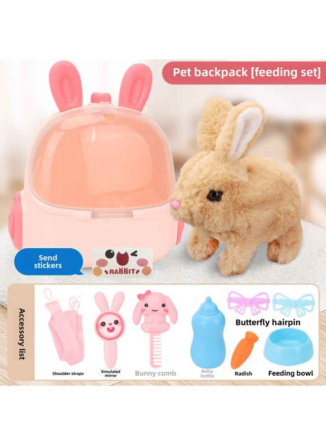 Children's Storage Backpack Toys Electric Simulation Rabbit Dolls Will Walk And Call Pets To Dress Up Family Gifts-Colour:Long Ear Backpack + Yellow Rabbit Free Sticker -Specification:Carton - Image 1