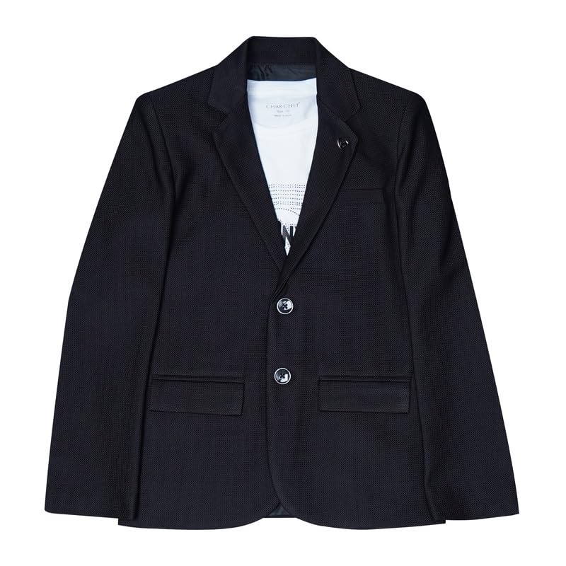 CHARCHIT Boys Cotton Blend Full Sleeves Solid Blazer and T-Shirt Set - Black - Image 1