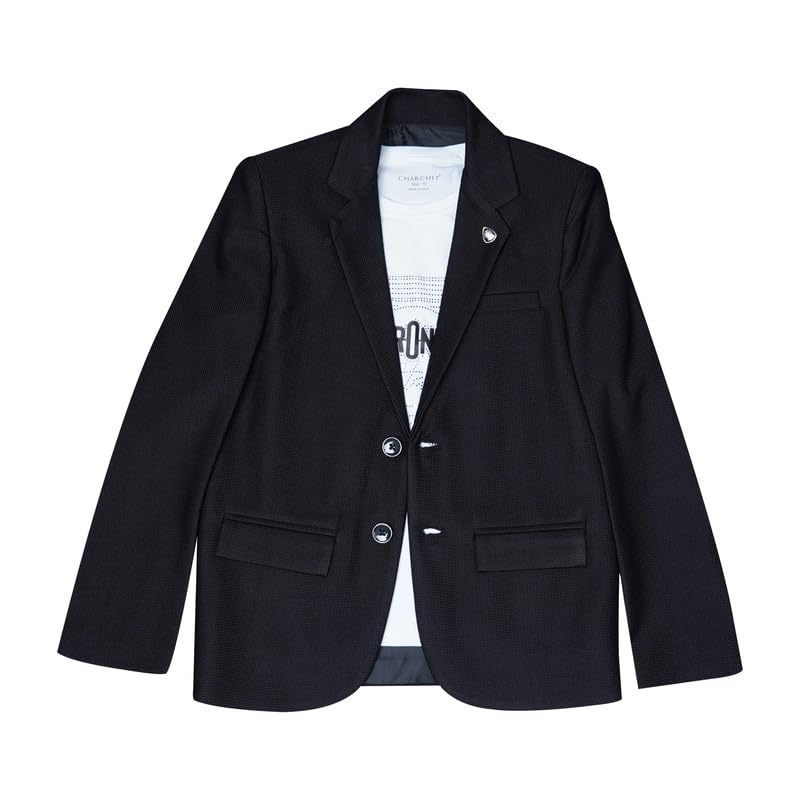CHARCHIT Boys Cotton Blend Full Sleeves Solid Blazer and T-Shirt Set - Black - Image 4