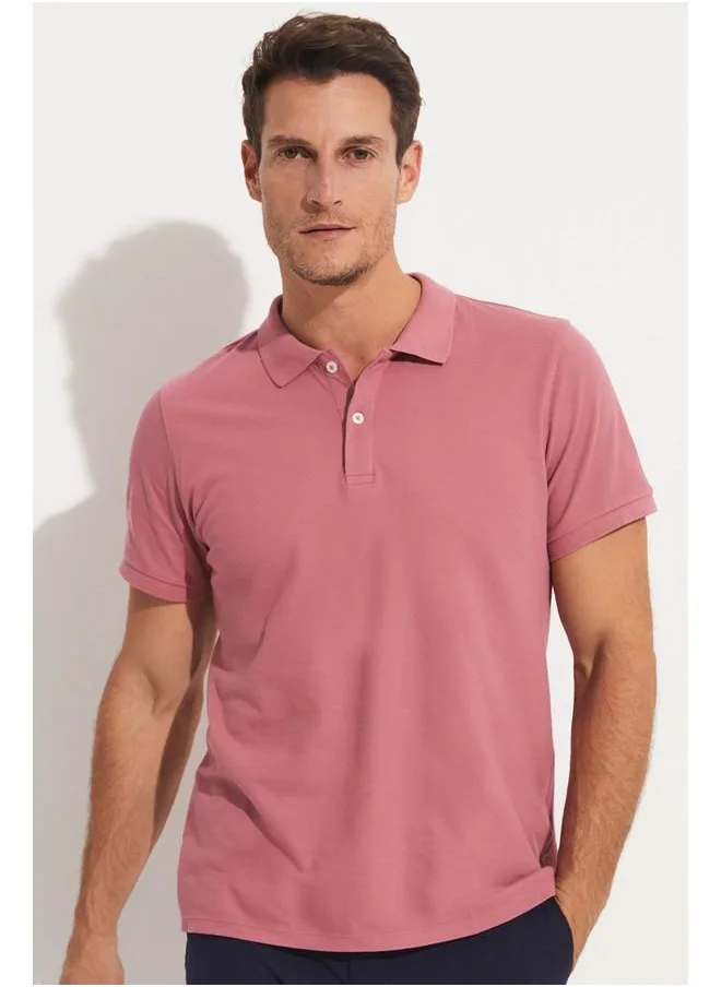 JUNE June Men Regular Fit 100% Cotton Polo Neck Tshirt Rose