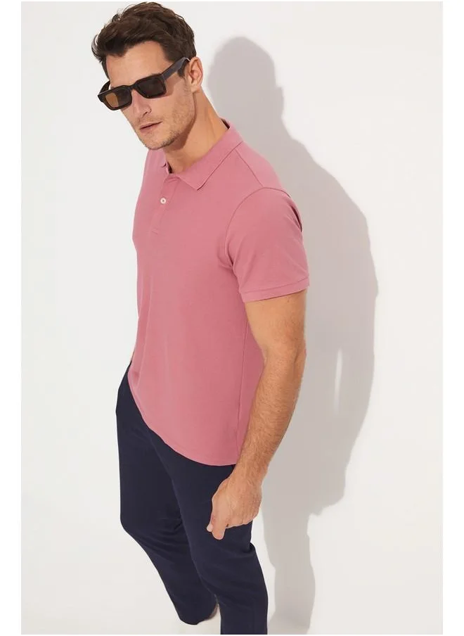 جون June Men Regular Fit 100% Cotton Polo Neck Tshirt Rose