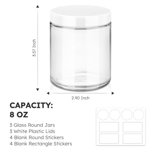 Tecohouse 8oz Glass Jars with Lids, 3 Pack Candle Jars with Blank Labels, 250g Clear Wide Mouth | Cosmetic Containers for Sample, Cream, Lotion, Honey, Powder, Jelly | Kitchen & Home - Image 3