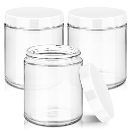 Tecohouse 8oz Glass Jars with Lids, 3 Pack Candle Jars with Blank Labels, 250g Clear Wide Mouth | Cosmetic Containers for Sample, Cream, Lotion, Honey, Powder, Jelly | Kitchen & Home - Image 1