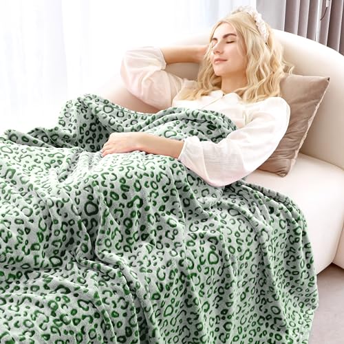 MIBOI Green Fleece Throw Blanket for Couch Sofa Bed, Soft Cozy Plush Leopard Cheetah Print Spring Blankets, Lightweight Green Spring Home Decor Gifts for Adults, Women, Girls - Image 5