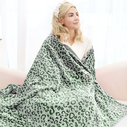 MIBOI Green Fleece Throw Blanket for Couch Sofa Bed, Soft Cozy Plush Leopard Cheetah Print Spring Blankets, Lightweight Green Spring Home Decor Gifts for Adults, Women, Girls - Image 2