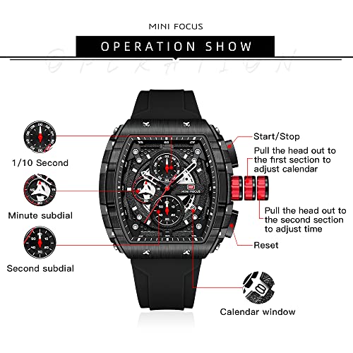 MF MINI FOCUS Men's Watch Fashion Tonneau Wrist Watches (Chronograph/Waterproof/Luminous/Calendar) Silicon Strap Quartz Watch for Men… - Image 5