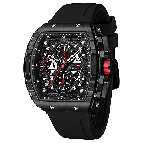 MF MINI FOCUS Men's Watch Fashion Tonneau Wrist Watches (Chronograph/Waterproof/Luminous/Calendar) Silicon Strap Quartz Watch for Men… - Image 1