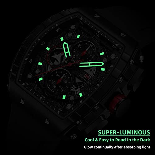 MF MINI FOCUS Men's Watch Fashion Tonneau Wrist Watches (Chronograph/Waterproof/Luminous/Calendar) Silicon Strap Quartz Watch for Men… - Image 4