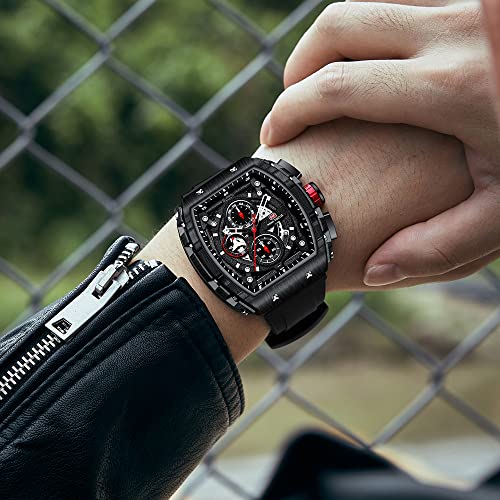 MF MINI FOCUS Men's Watch Fashion Tonneau Wrist Watches (Chronograph/Waterproof/Luminous/Calendar) Silicon Strap Quartz Watch for Men… - Image 3