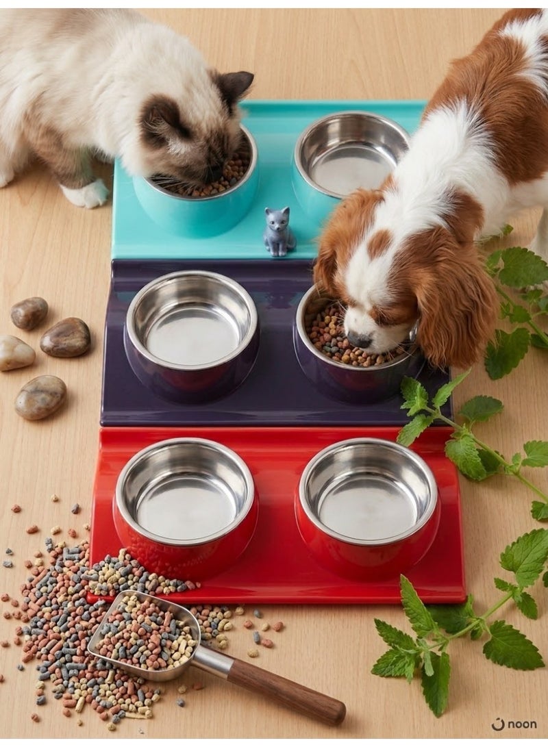 Double Pet Food and Water Bowls, Stainless Steel, for Cats and Dogs - Image 1