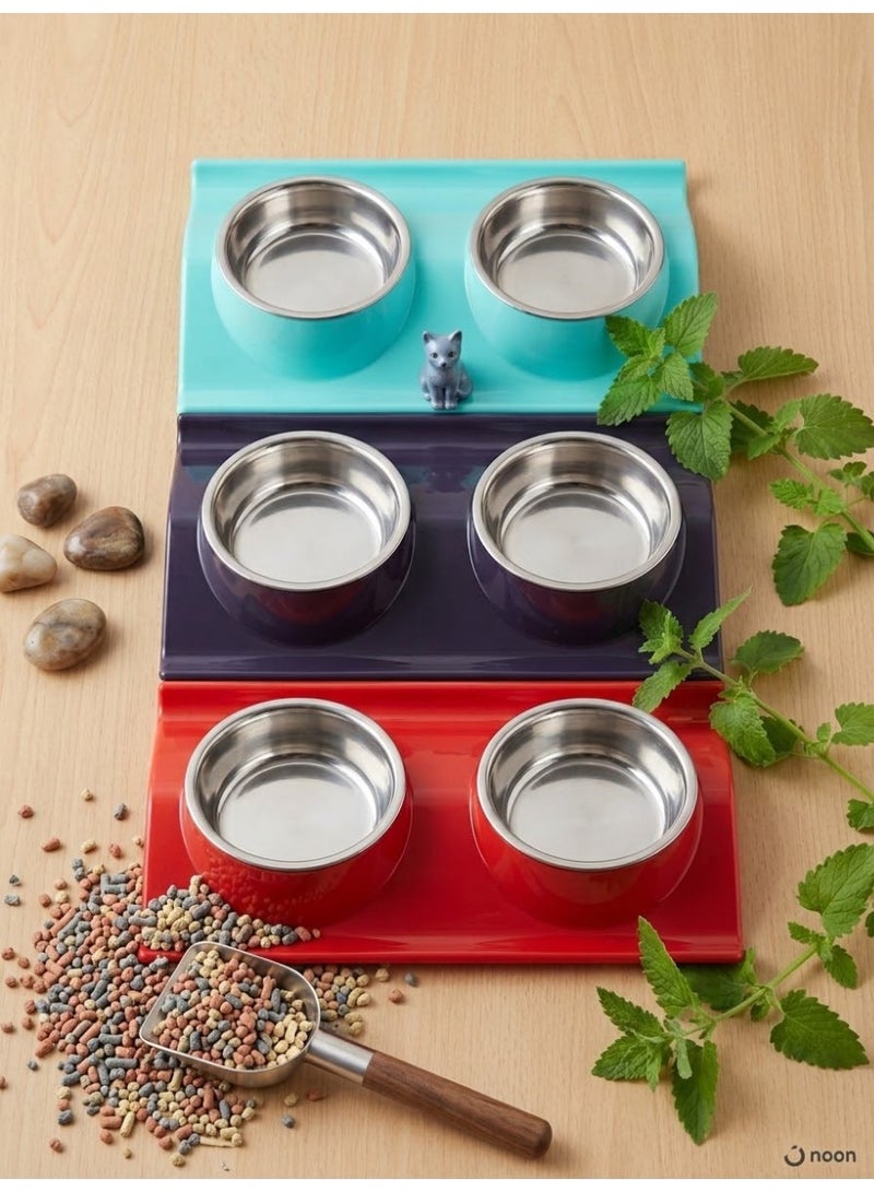 Double Pet Food and Water Bowls, Stainless Steel, for Cats and Dogs - Image 2