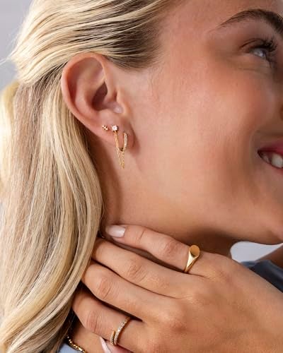 PAVOI 14K Yellow Gold Plated 925 Sterling Silver Posts Mini Stud Flat Back Earrings for Women | Helix Cartilage Piercing Jewelry | Dainty Cubic Zirconia Climber Stud Earring Pair - Image 4