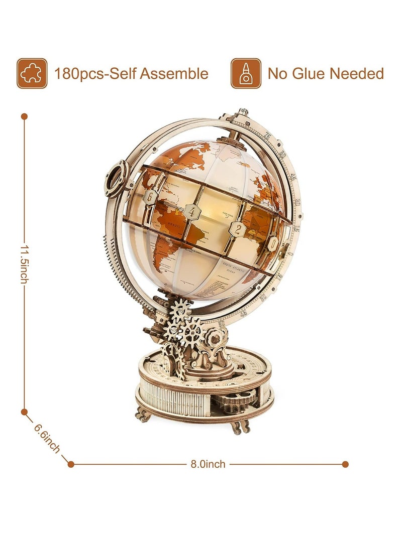 Robotime - ROKR Luminous Globe ST003, Assembly Brain Teaser 3D Wooden Puzzle DIY Build Model Crafts Kits, Unique Home Decor Birthday Gifts for Teens or Adults - Image 1