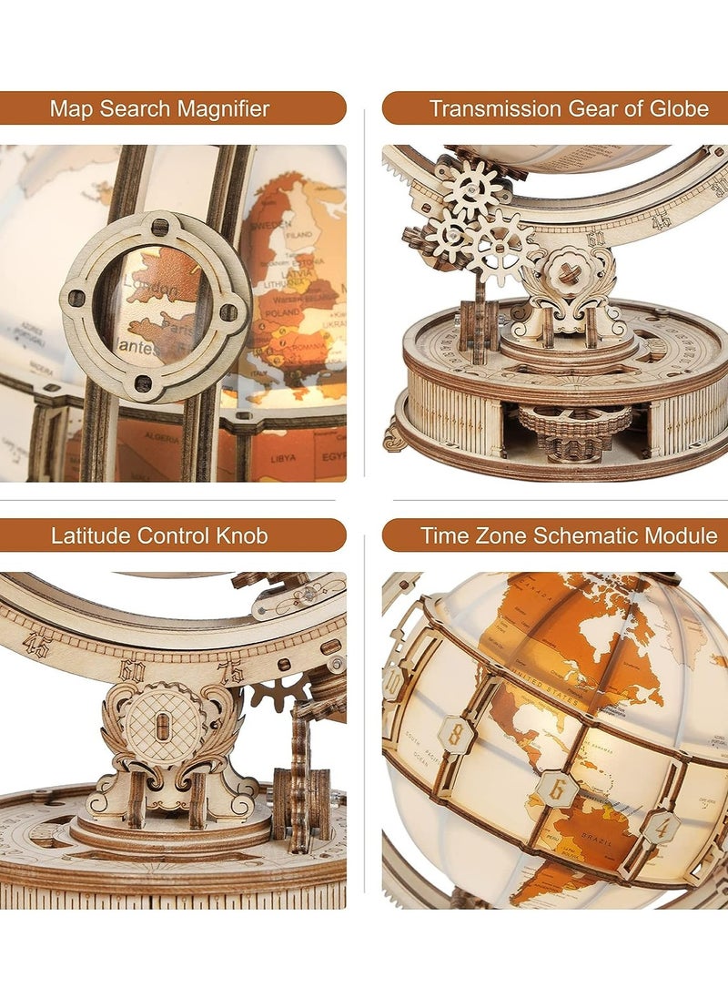 Robotime - ROKR Luminous Globe ST003, Assembly Brain Teaser 3D Wooden Puzzle DIY Build Model Crafts Kits, Unique Home Decor Birthday Gifts for Teens or Adults - Image 1