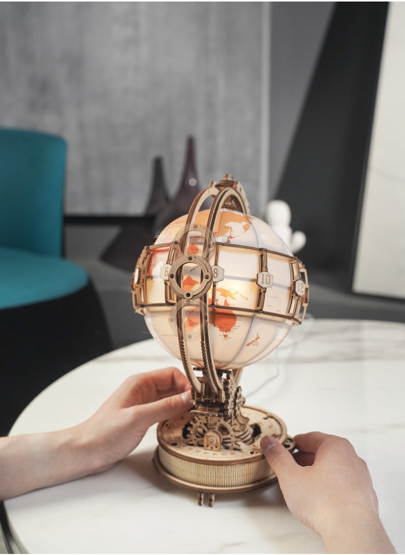 Robotime - ROKR Luminous Globe ST003, Assembly Brain Teaser 3D Wooden Puzzle DIY Build Model Crafts Kits, Unique Home Decor Birthday Gifts for Teens or Adults - Image 1