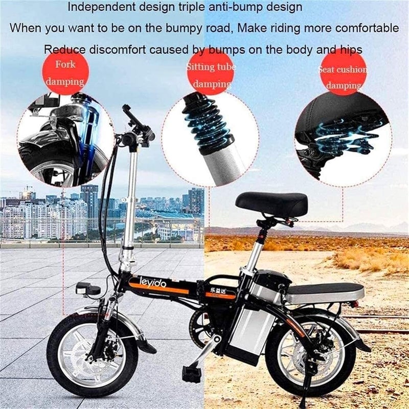 N/P N&P Fast Electric Bikes for Adults Folding Portable Electric Bicycle Adult Hybrid Bike 48V Removable Lithium Ion Battery 400W Motor 14 inch Road Bike Motorcycle Scooter with Disc Brakes - Image 3