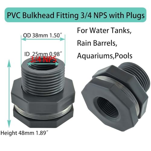 YSIL PVC Bulkhead Fitting 34 Inch Female Water Tank Connector with Plugs Pipe Fitting for 11238 mm Water TanksRain Barrels AquariumsPools 5 Pack - Image 3